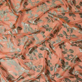 Coral Charm Silk Chiffon Metallic Fabric - South Korean Crafted Textile, 110 cm Width  - D17662