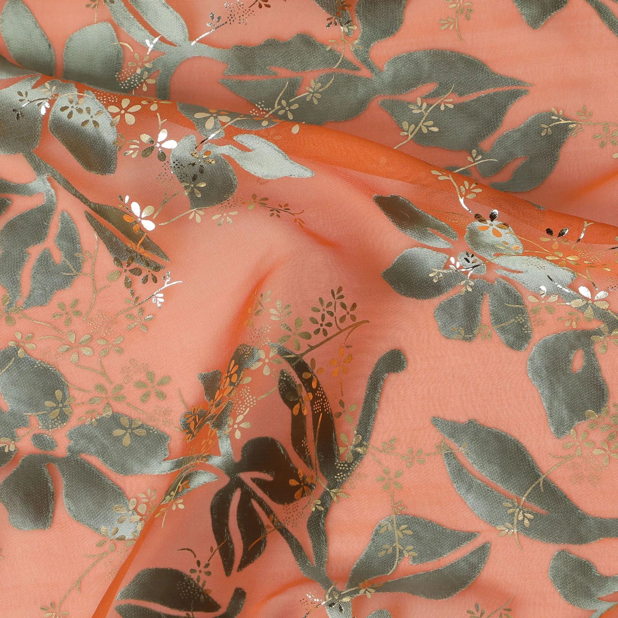 Coral Charm Silk Chiffon Metallic Fabric - South Korean Crafted Textile, 110 cm Width  - D17662