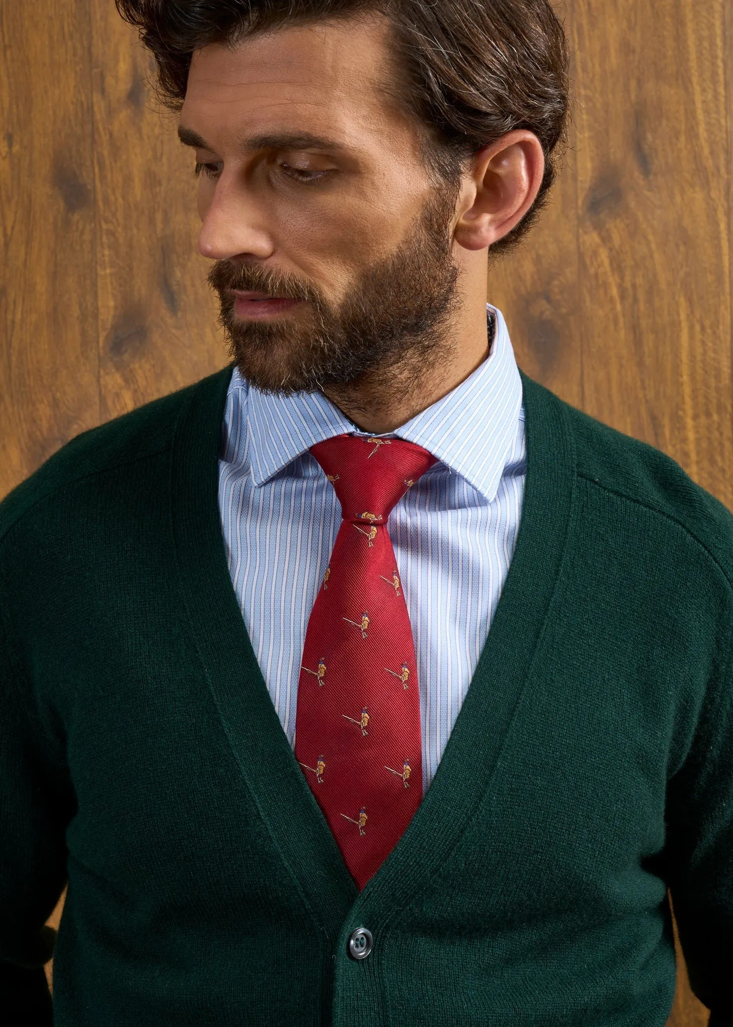 Cornwall Lambswool Cardigan in Tartan Green - Classic Fit