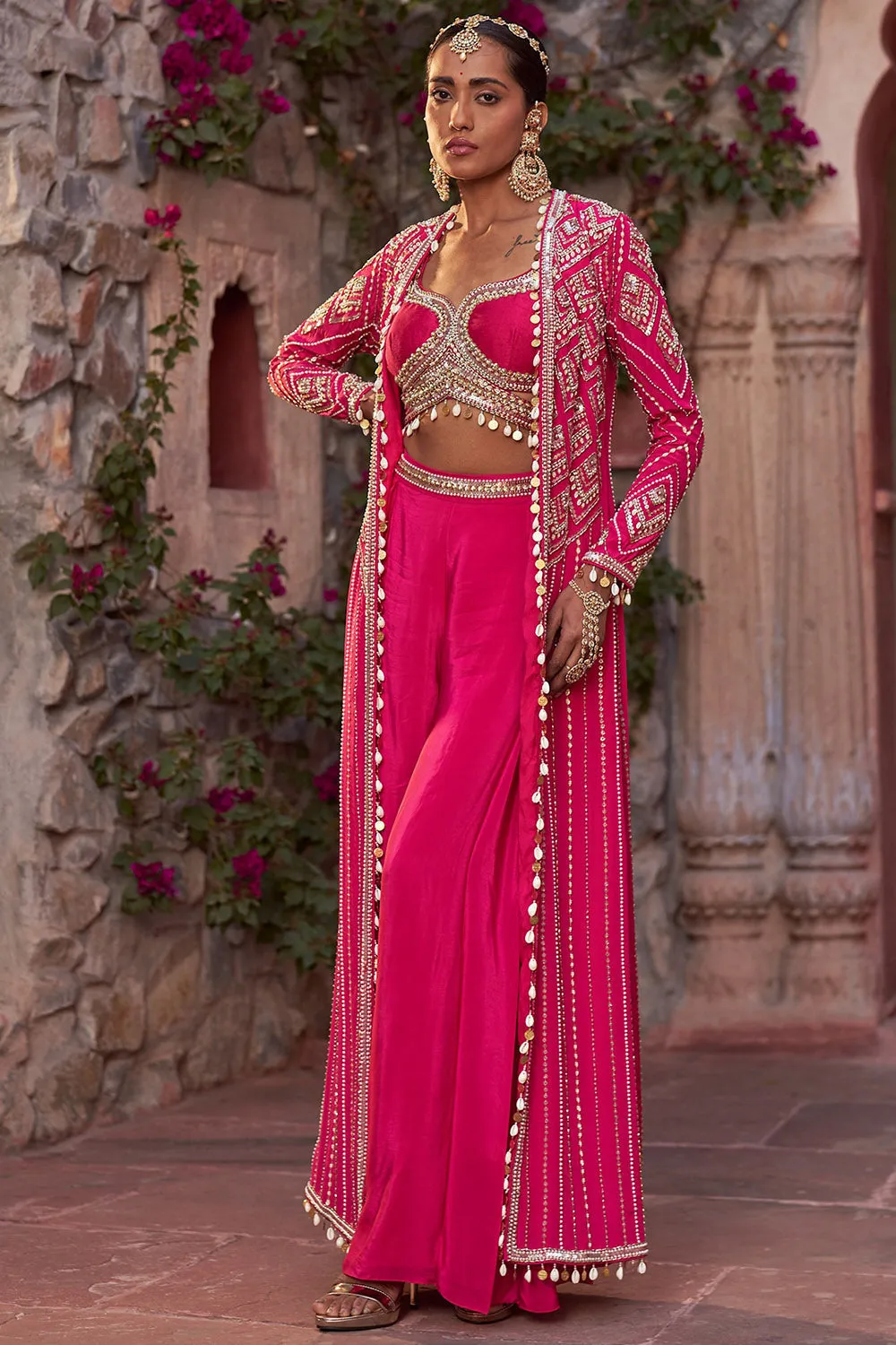 Crepe Hot Pink Sharara Set