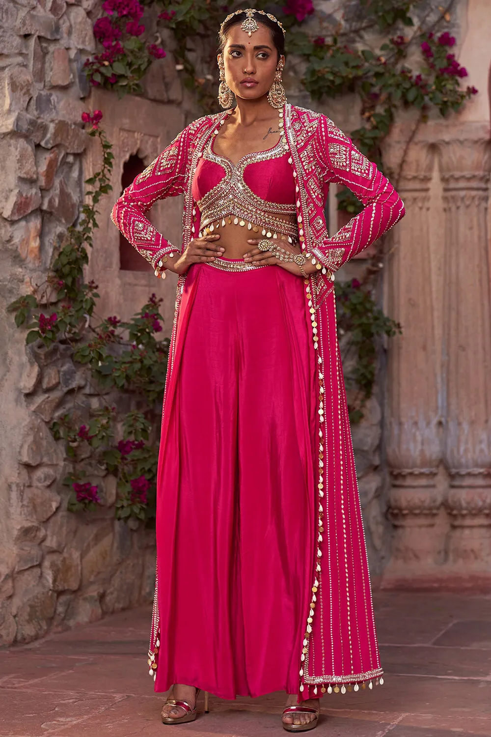 Crepe Hot Pink Sharara Set