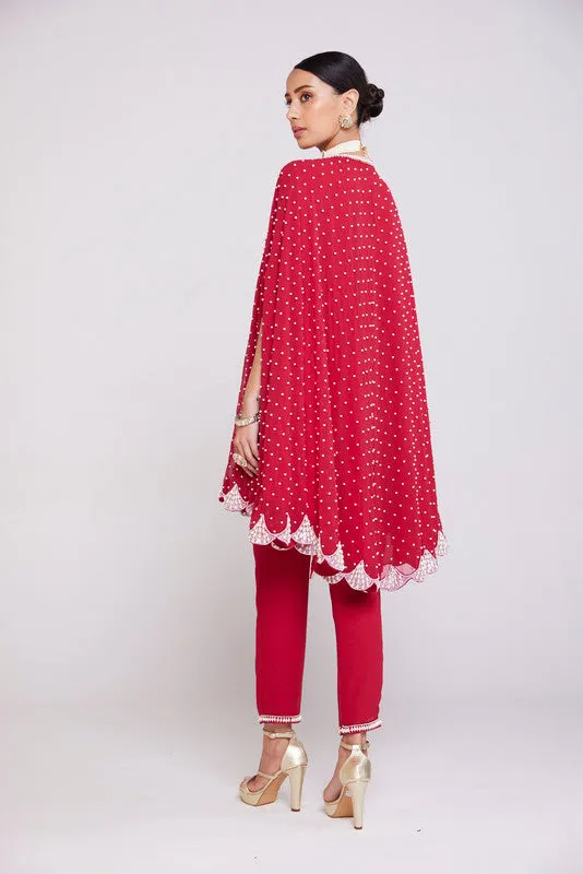 Crimson Red Asymmetrical Cape Set