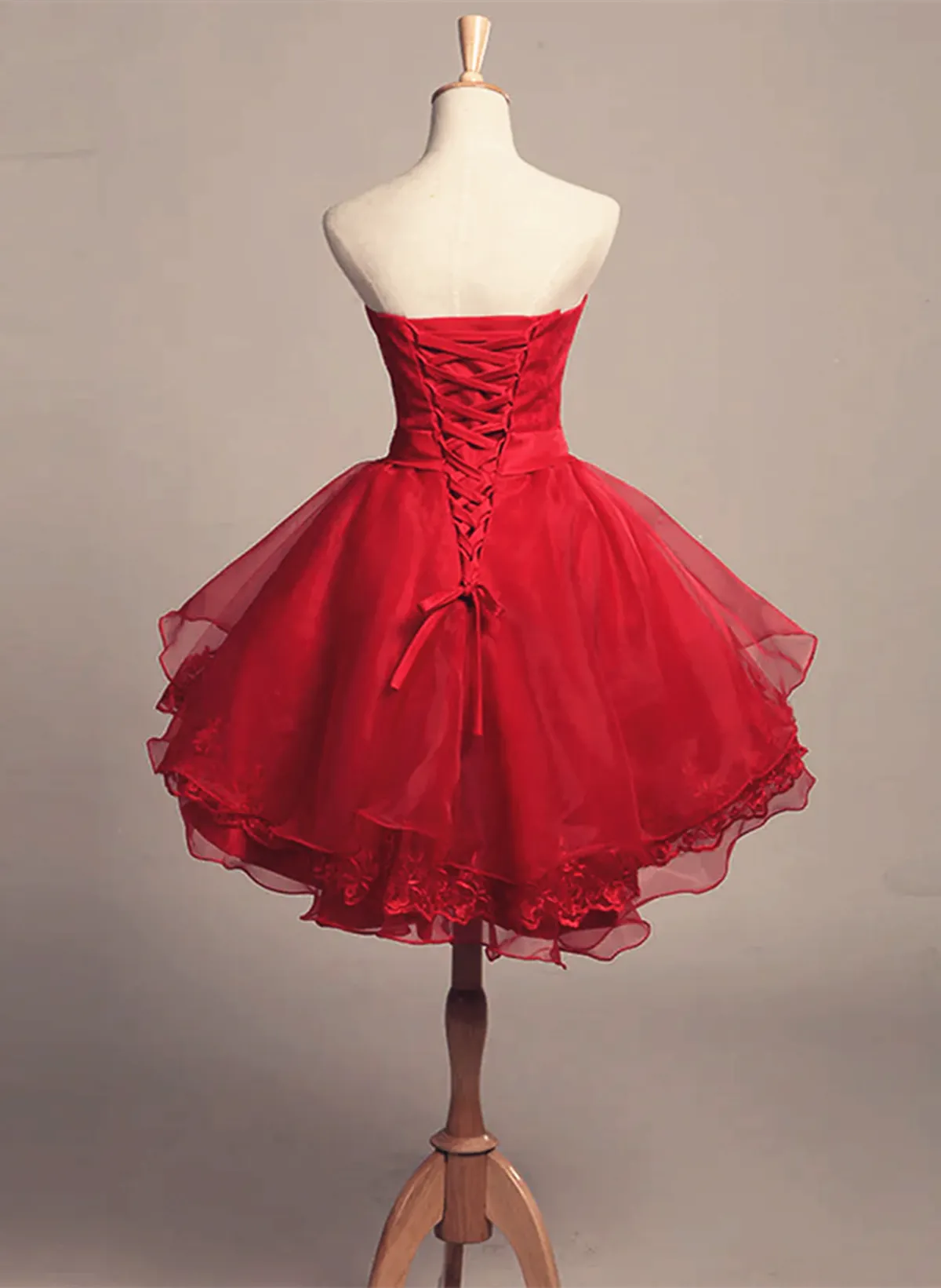 Cute Dark Red Tulle and Lace High Low Homecoming Dress, Short Party Dress