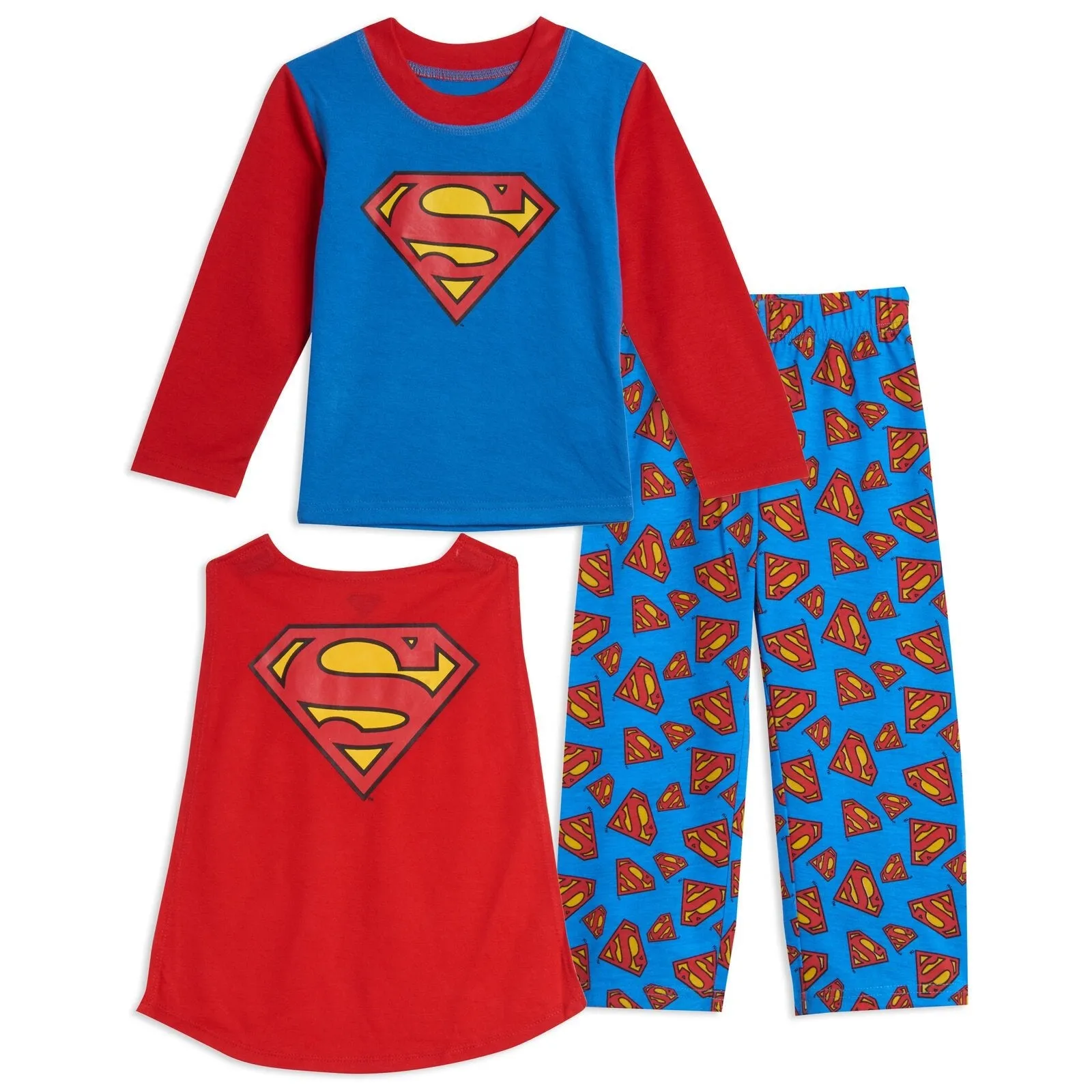 DC Comics Justice League Superman Pajama Shirt Pants and Cape 3 Piece Set