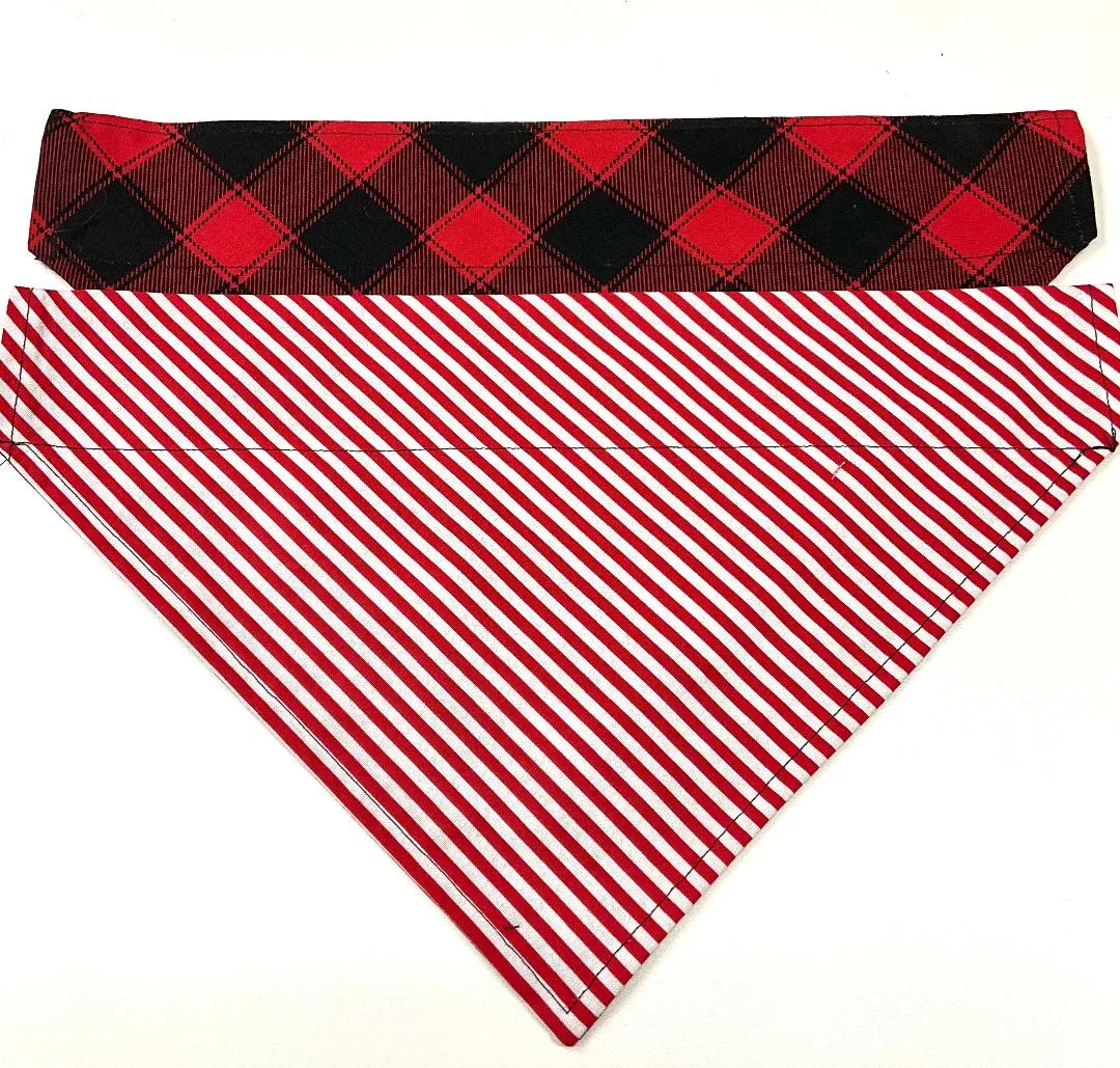 Dog Scarf - Red Buff Check/Stripe