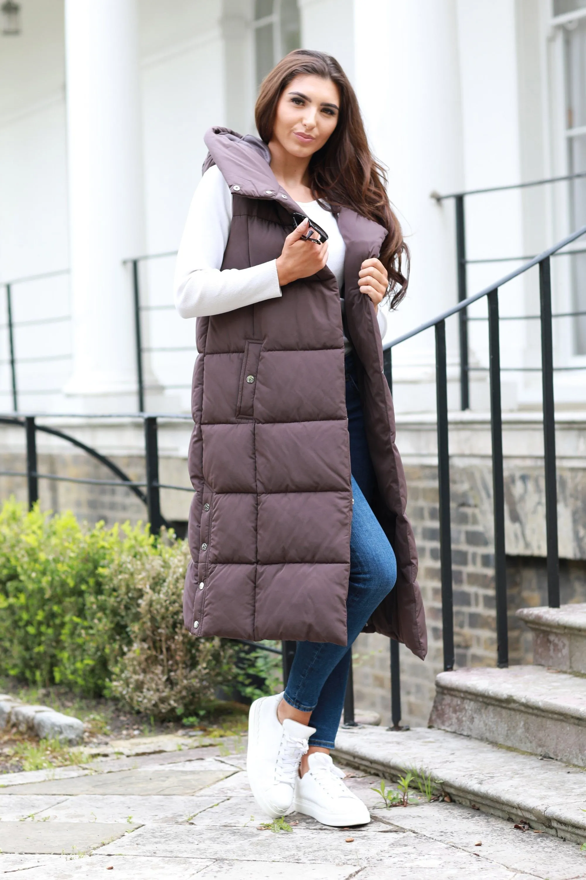 Double Second Brown Long Lux Wrap Gilet Puffer