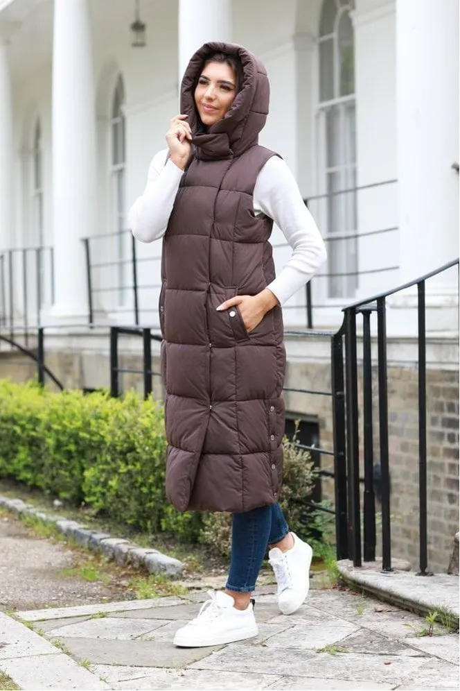 Double Second Brown Long Lux Wrap Gilet Puffer