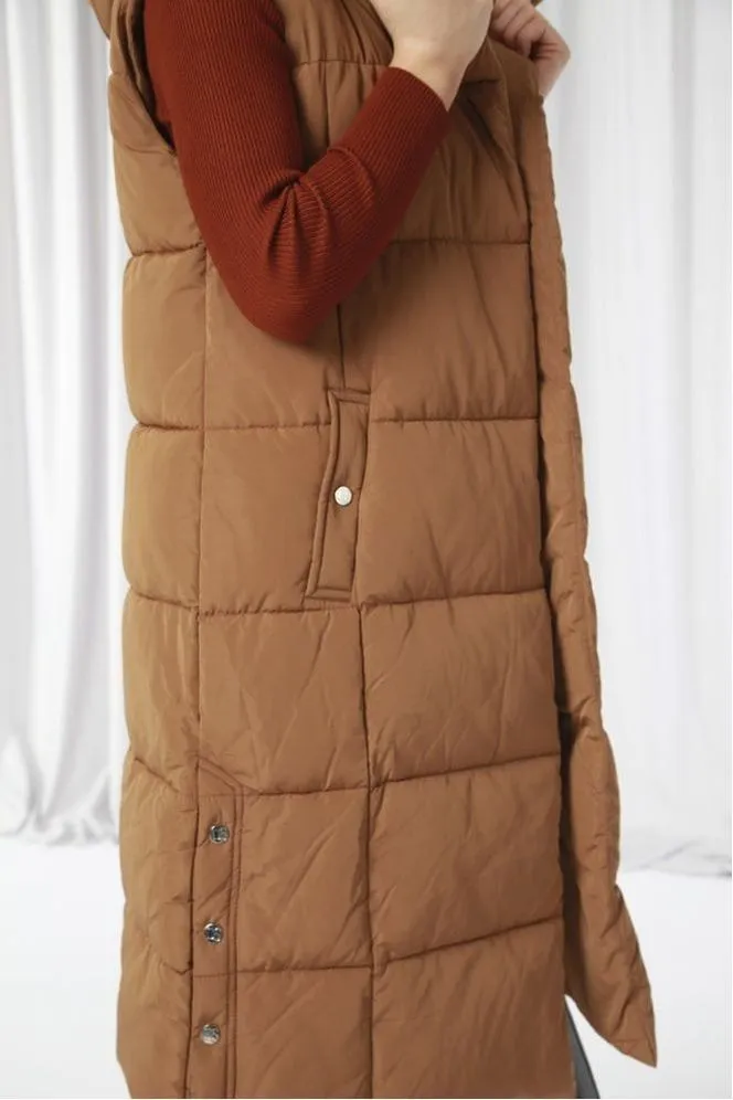 Double Second Camel Long Lux Wrap Gilet Puffer