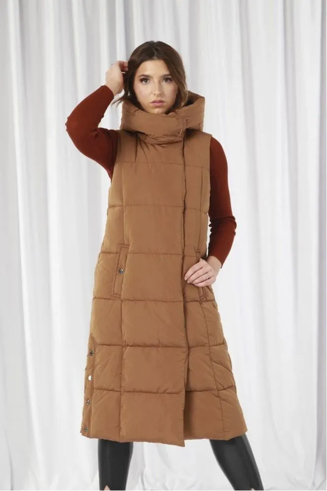 Double Second Camel Long Lux Wrap Gilet Puffer