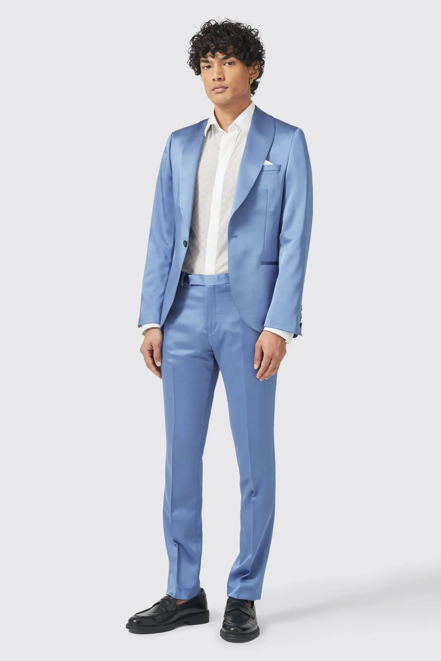 Draco Skinny Fit Blue Sateen Jacket