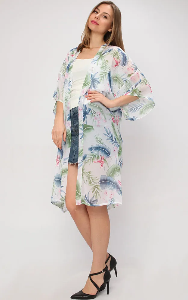 EAC9269 Tropical Print Chiffon Kimono