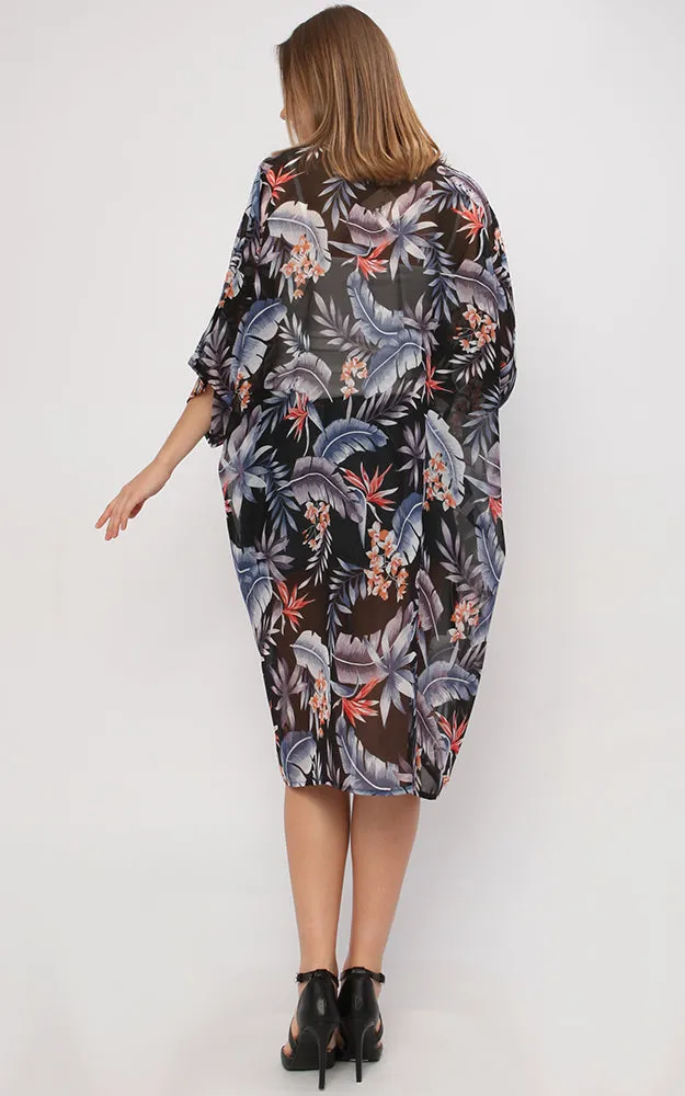 EAC9269 Tropical Print Chiffon Kimono