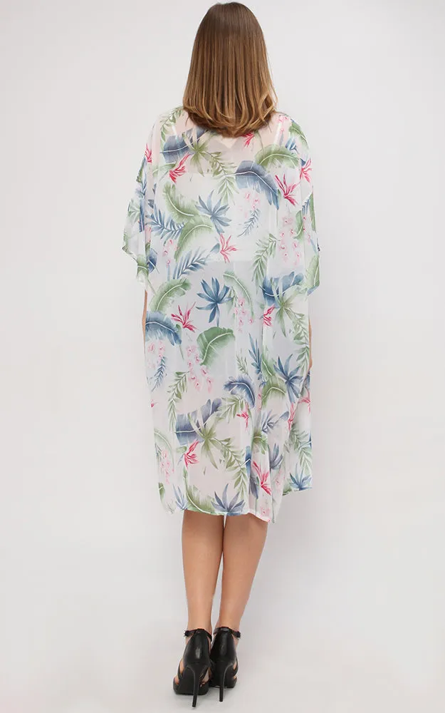 EAC9269 Tropical Print Chiffon Kimono