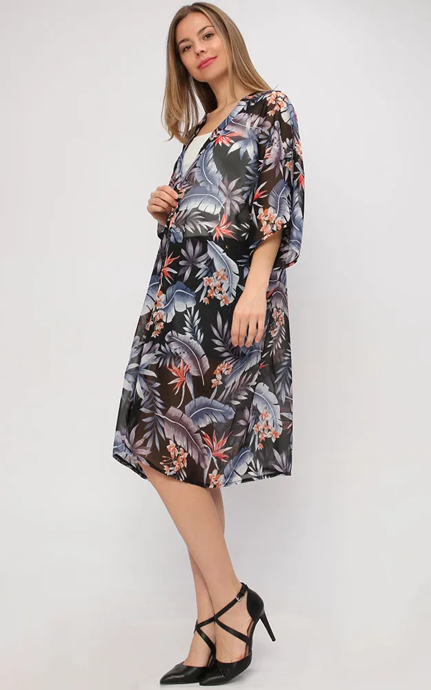 EAC9269 Tropical Print Chiffon Kimono