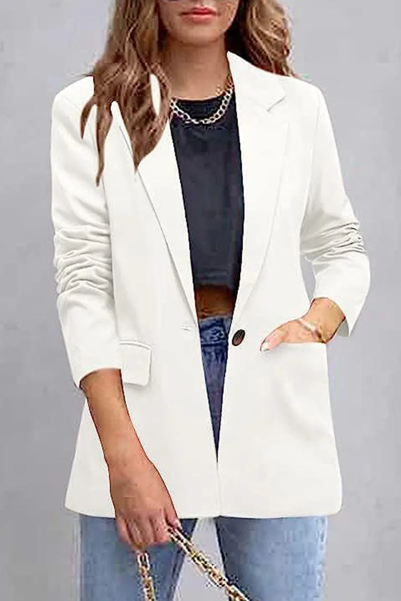 Elegant Solid Pocket Turn-back Collar Outerwear