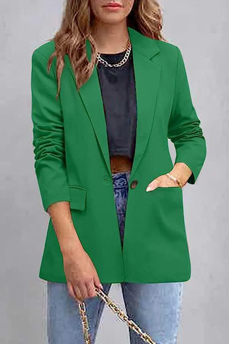 Elegant Solid Pocket Turn-back Collar Outerwear