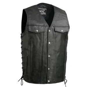 Event Leather EL5360TALL Black Motorcycle Leather Vest Tall Sizes with Denim Style Pockets -Riding Club Adult Vests