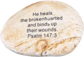 Extra Large Engraved Inspirational Scripture Biblical Natural Stones Collection - Stone VII : Psalm 147:3 :" He Heals The brokenhearted, and binds up Their Wounds