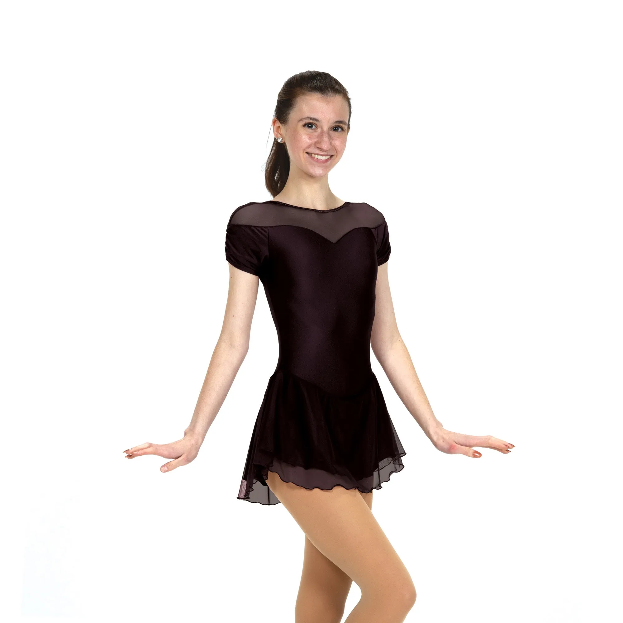 F22001P Competition Figure Skating Shirred Sleeve Dress PLAIN