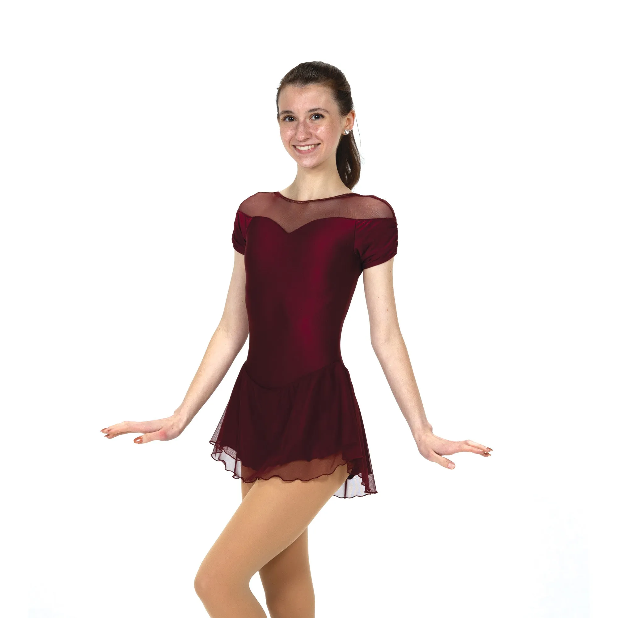 F22001P Competition Figure Skating Shirred Sleeve Dress PLAIN