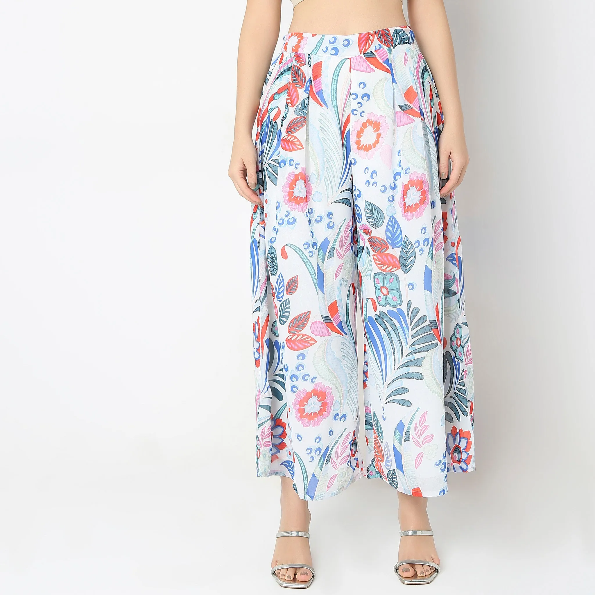 Flare Fit Printed Top with Palazzo & with Shrug Set