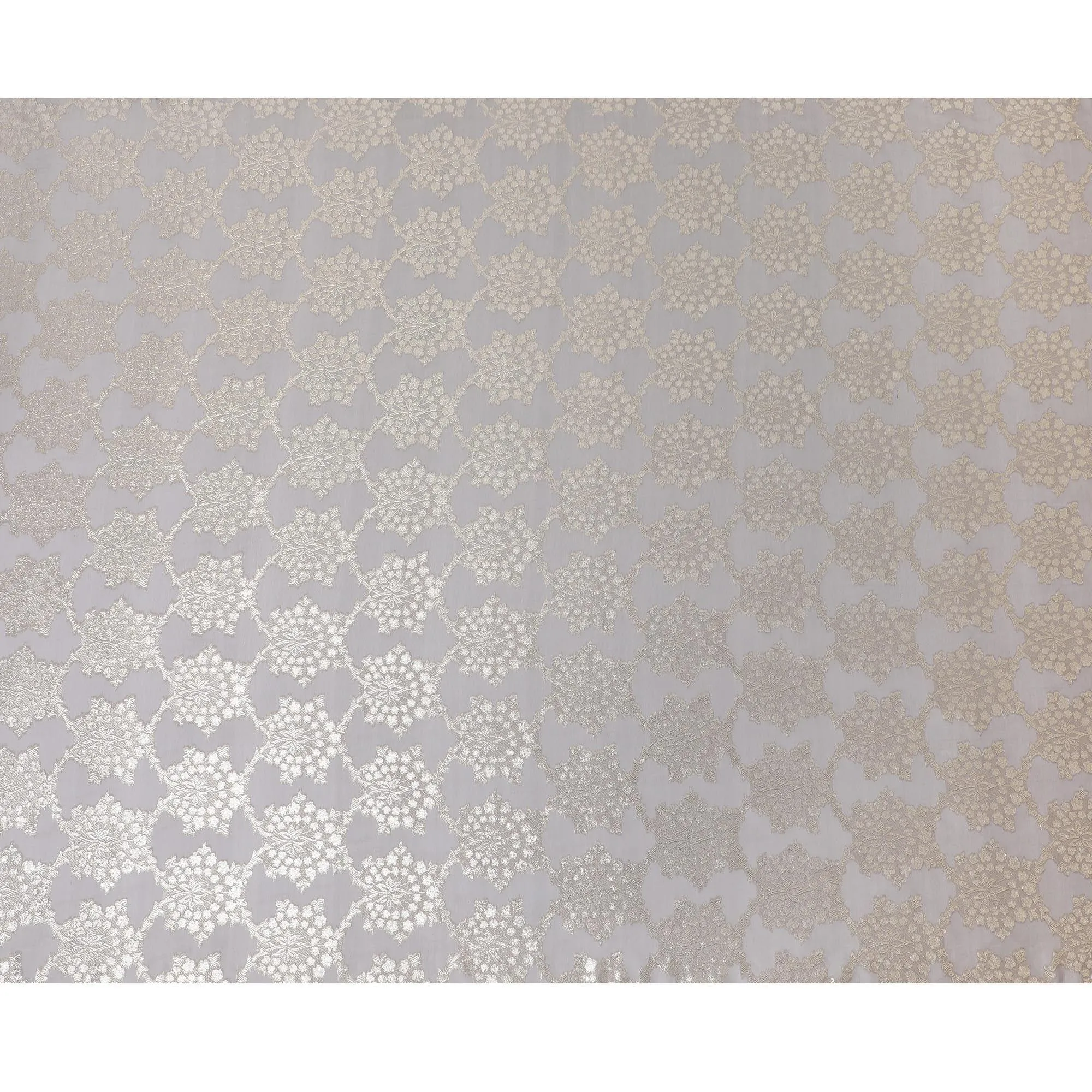 Flint grey premium pure silk chiffon fabric with gold metallic lurex in fancy design-D10151