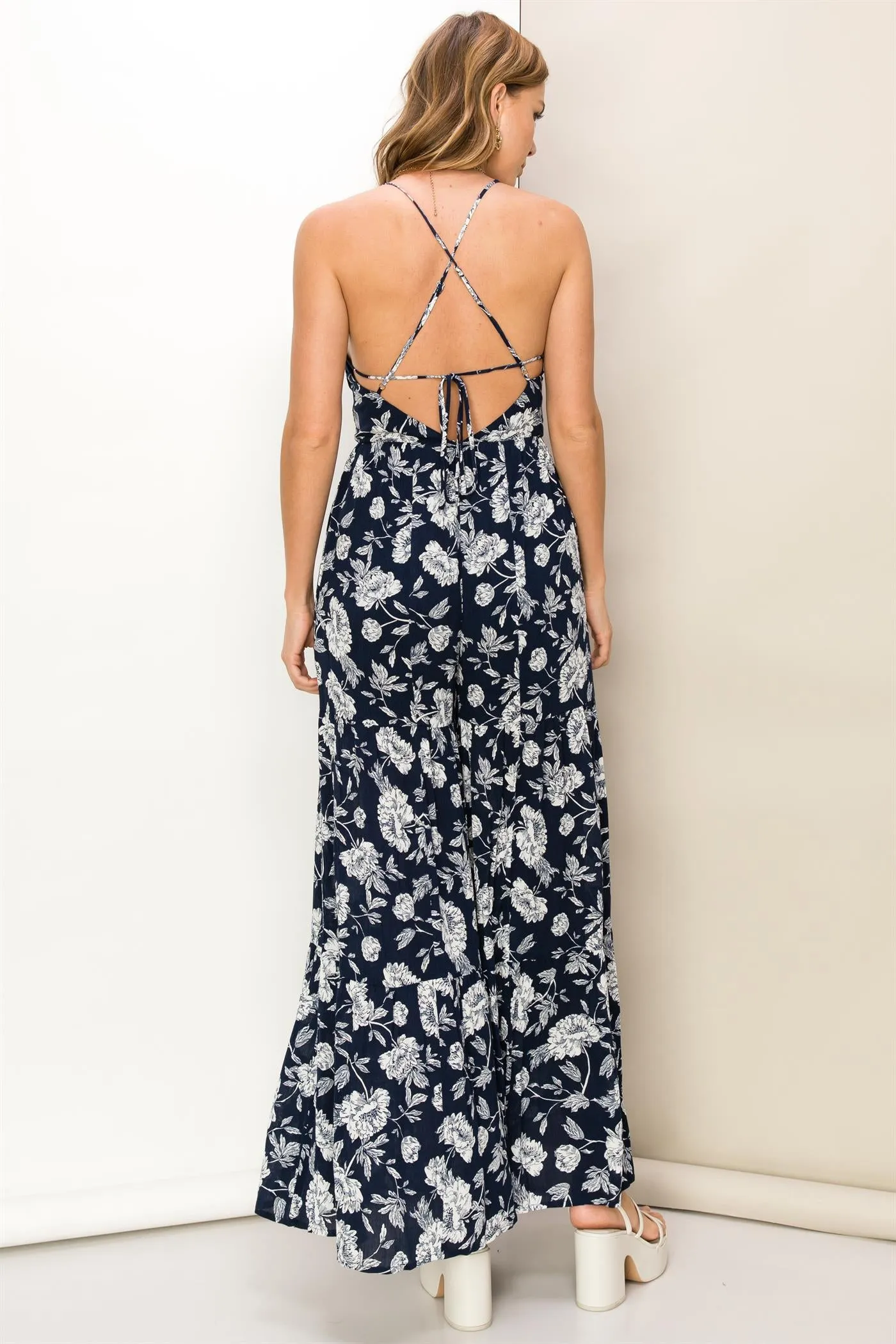 FLORAL-PRINT SLEEVELESS JUMPSUIT