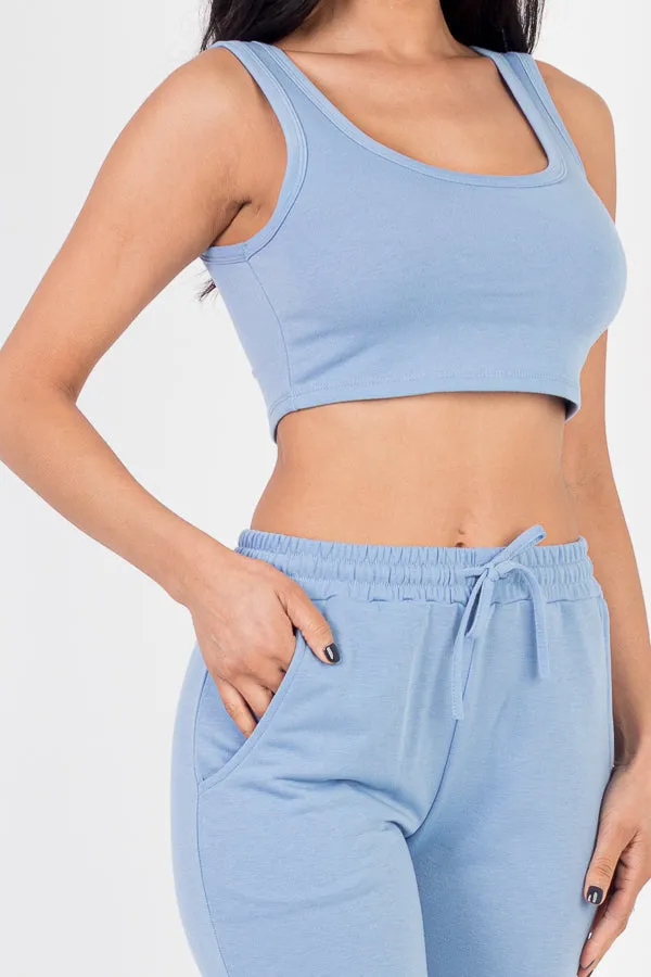 French Terry Cropped Tank Top & Joggers Set (CAPELLA)