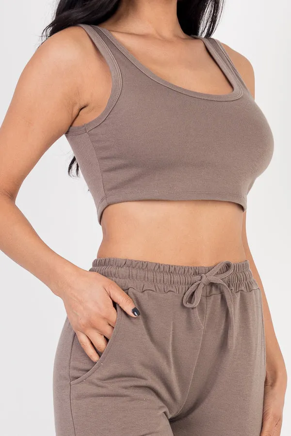 French Terry Cropped Tank Top & Joggers Set (CAPELLA)