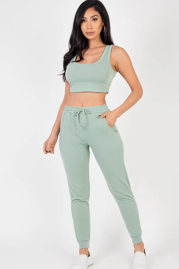 French Terry Cropped Tank Top & Joggers Set (CAPELLA)