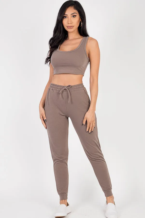 French Terry Cropped Tank Top & Joggers Set (CAPELLA)