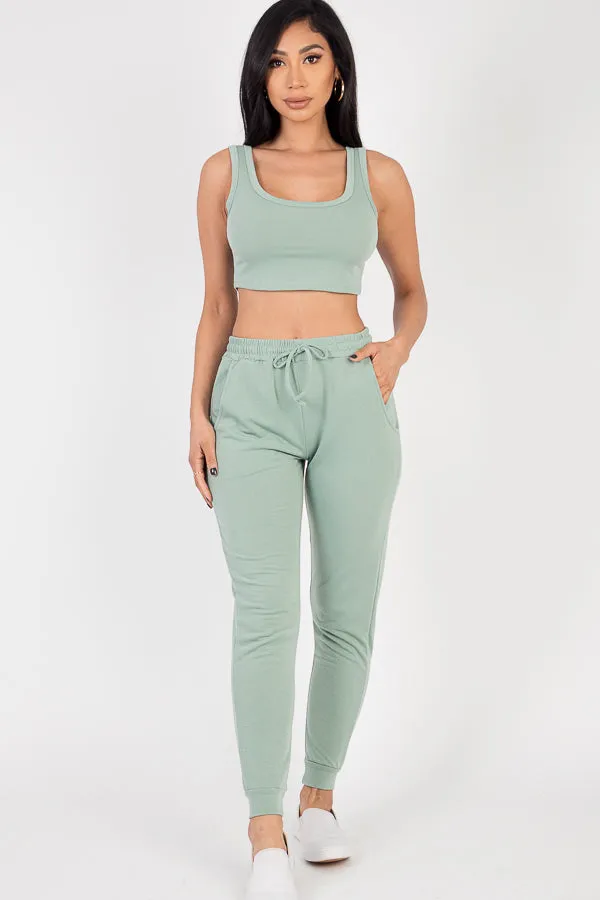 French Terry Cropped Tank Top & Joggers Set (CAPELLA)