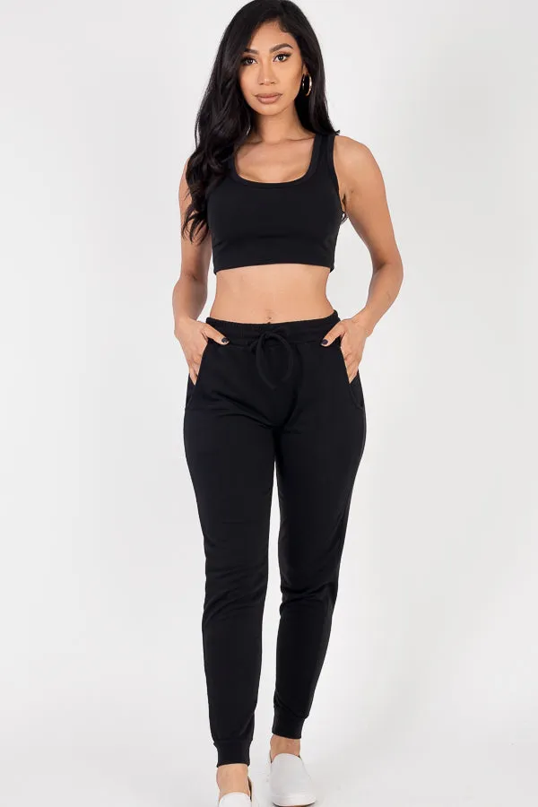 French Terry Cropped Tank Top & Joggers Set (CAPELLA)