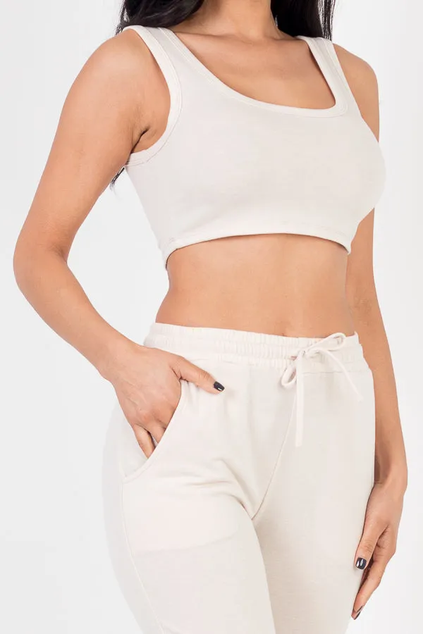 French Terry Cropped Tank Top & Joggers Set (CAPELLA)