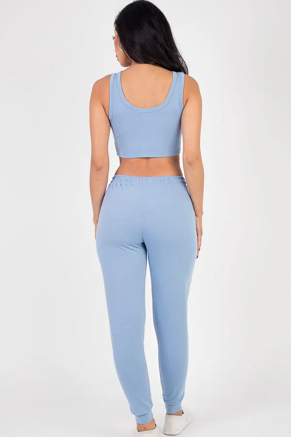 French Terry Cropped Tank Top & Joggers Set (CAPELLA)