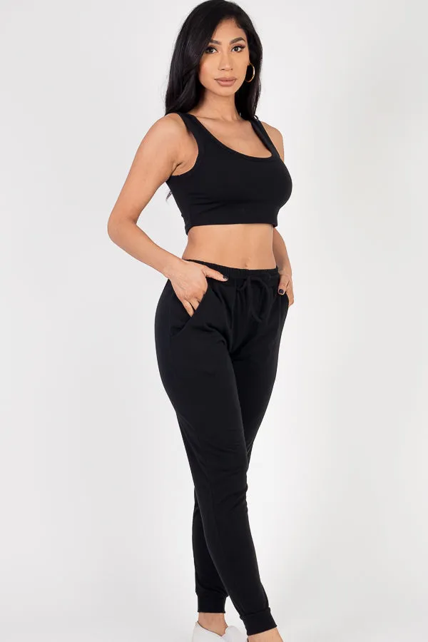 French Terry Cropped Tank Top & Joggers Set (CAPELLA)