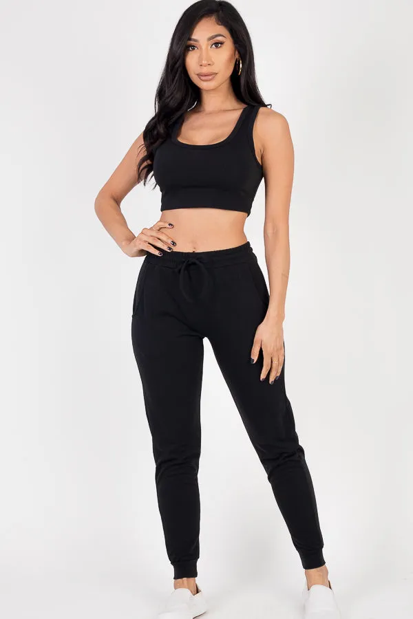 French Terry Cropped Tank Top & Joggers Set (CAPELLA)