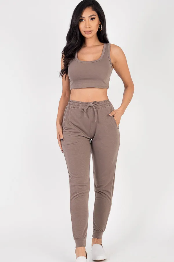 French Terry Cropped Tank Top & Joggers Set (CAPELLA)