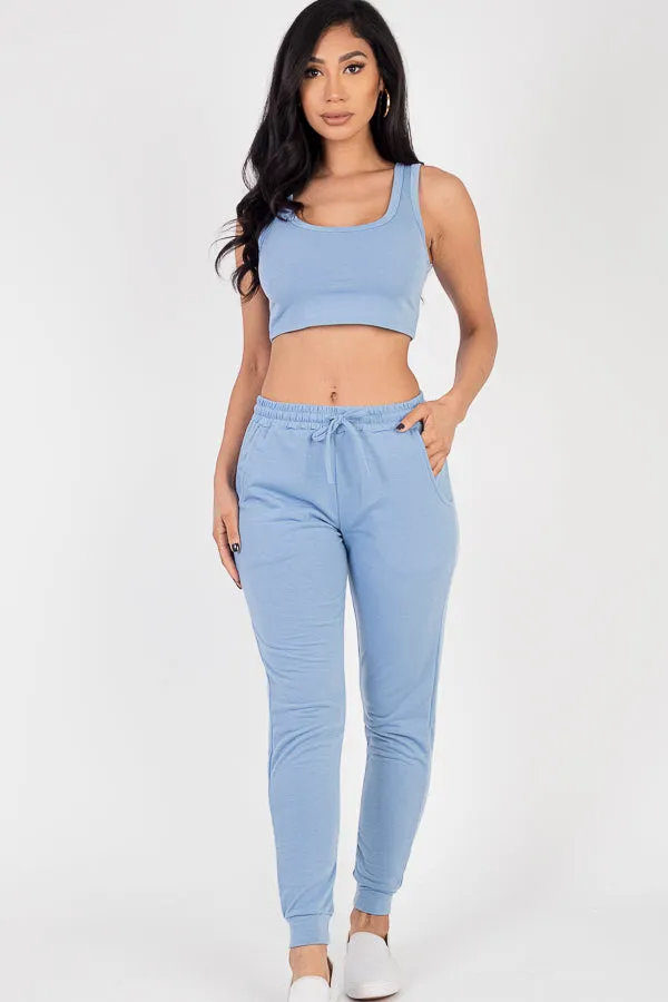 French Terry Cropped Tank Top & Joggers Set (CAPELLA)