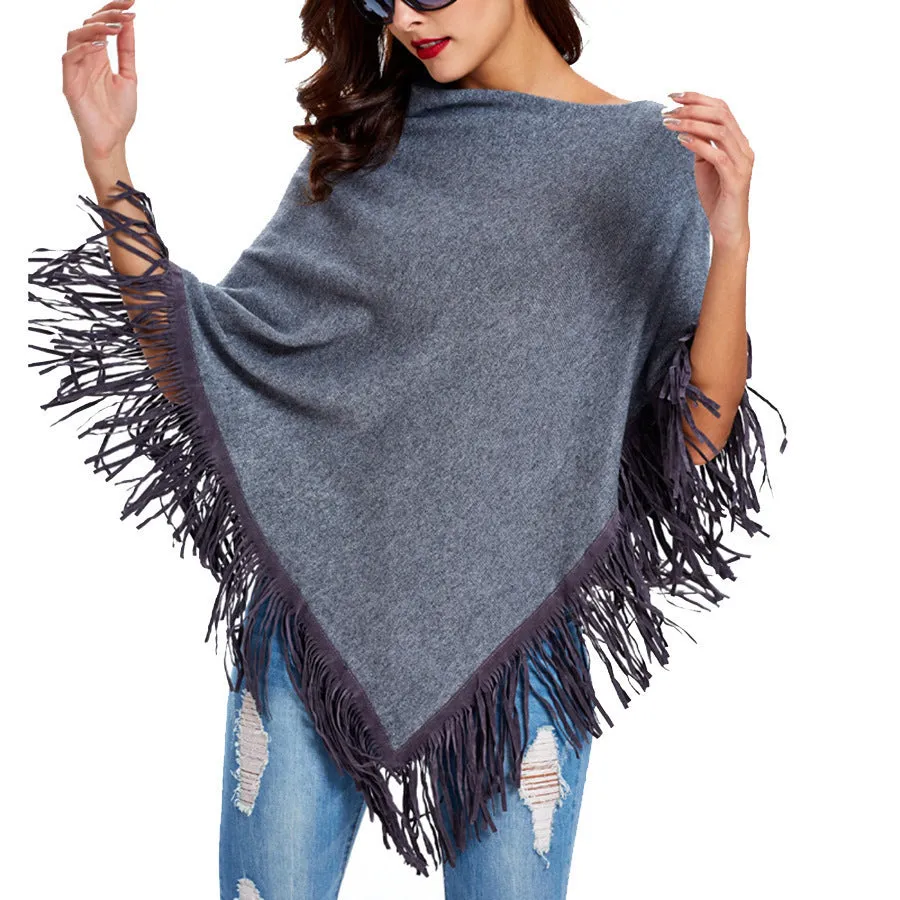 Fringed cloak shawl