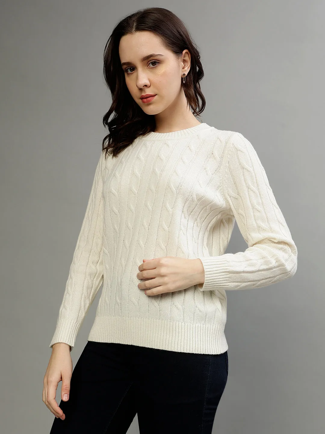 Gant Women Solid Round Neck Full Sleeves Sweater