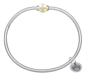 Genuine Sterling Silver Cape Cod Bracelet with Polished 14k Yellow Gold and .33ctw Natural Diamond Bead