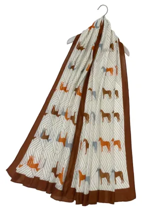 Geometric Repeat Horse Print Scarf - Brown