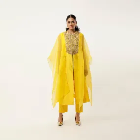 GOLD EMB YOKE CAPE KURTA WITH PANTS