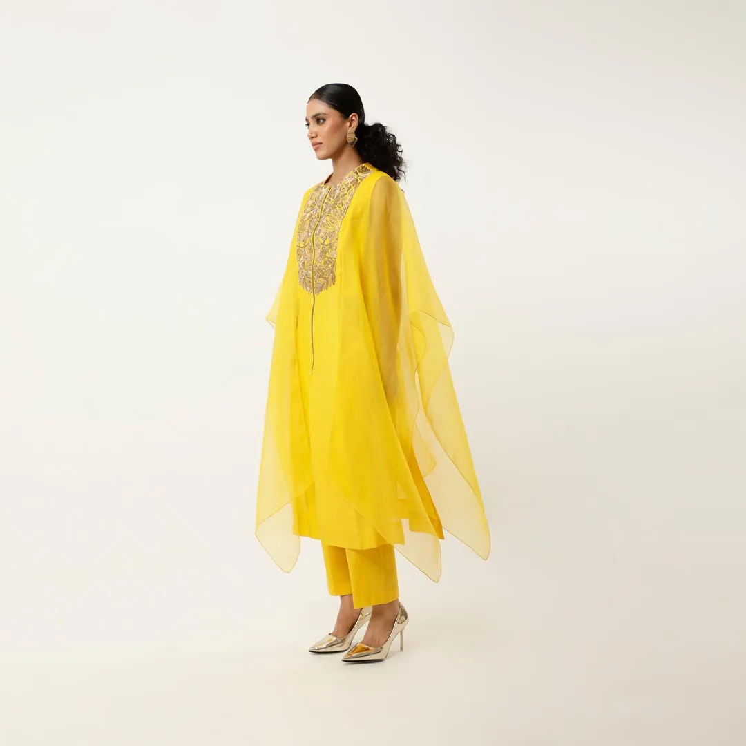 GOLD EMB YOKE CAPE KURTA WITH PANTS