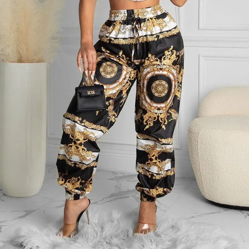 Graduation Gifts  2022 Summer Women Black Clubwear Two Piece Suit Sets Sleeveless Scarf Print Crop Top & High Waist Casual Long Pants Set