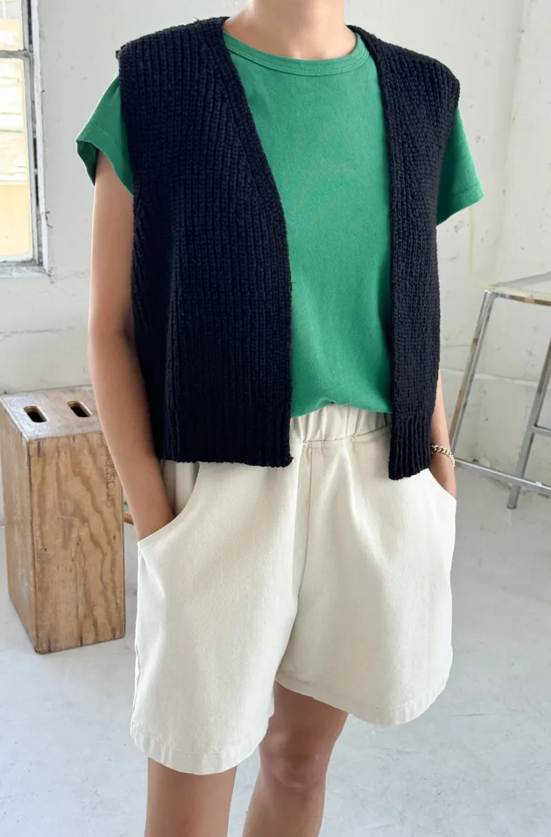 Granny Cotton Sweater Vest, Black