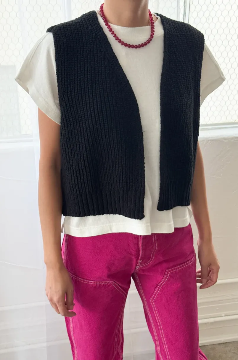 Granny Cotton Sweater Vest, Black