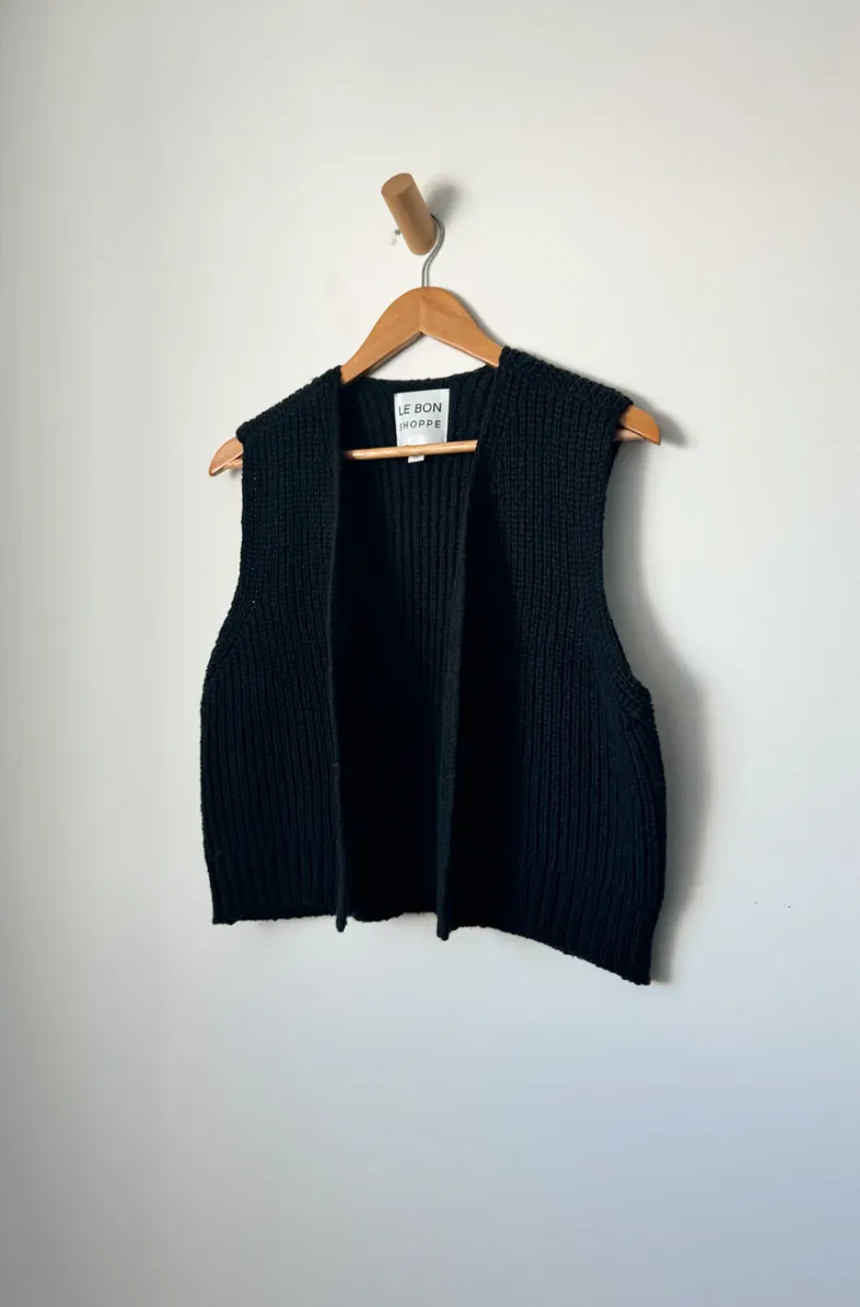 Granny Cotton Sweater Vest, Black