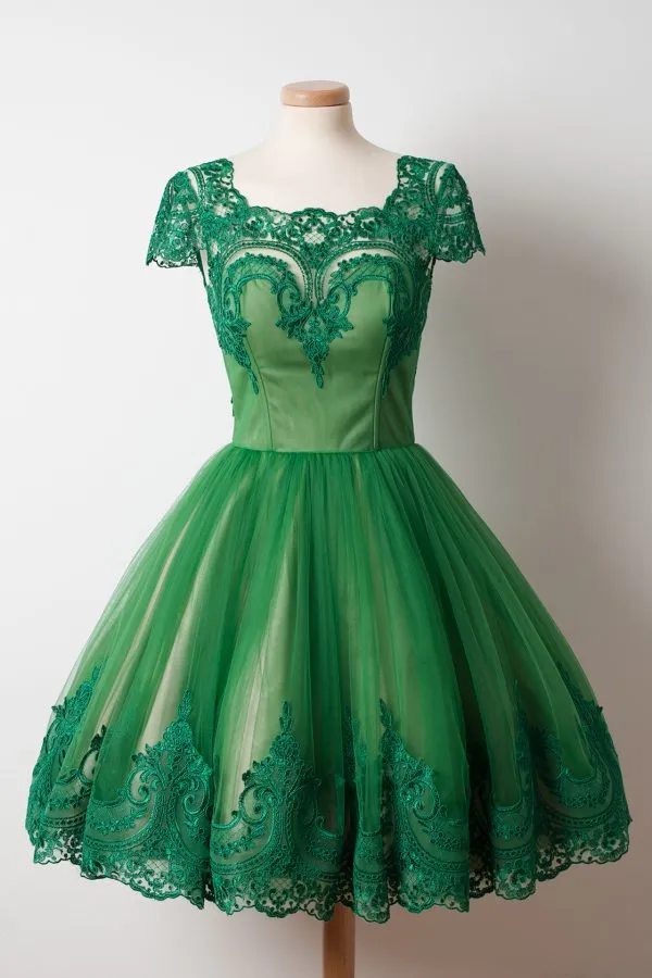 Green Lace Vintage 50s Short Prom Dress